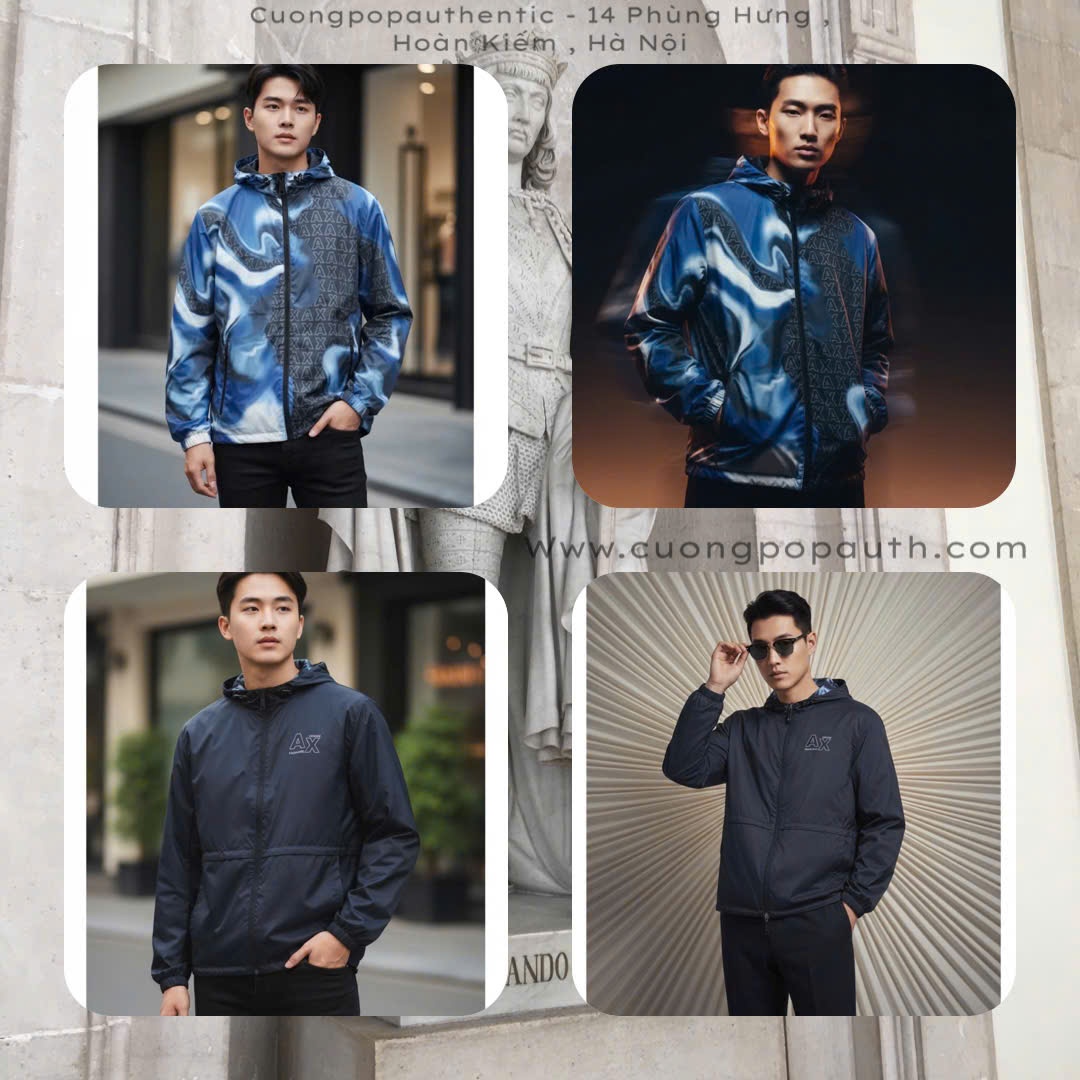 ÁO KHOÁC ARMANI EXCHANNGE XANH CHỮ TRẮNG 2 MẶT 6RZB10 ZNUQZ 25EZ