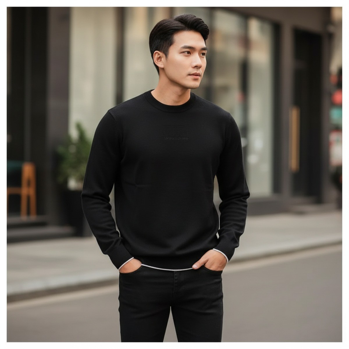 ÁO LEN ARMANI ĐEN KẺ TRẮNG 6RZM1F ZMW8Z 1200