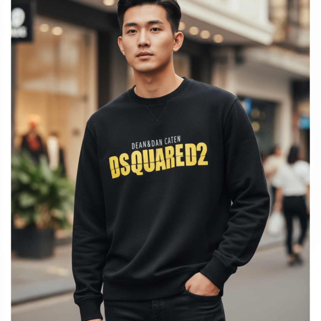 ÁO NỈ DSQUARED2 ĐEN CHỮ VÀNG S74GU0831 S25516