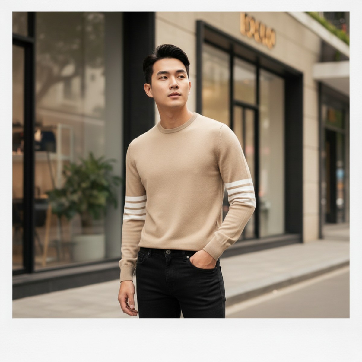 ÁO LEN RICHMOND NÂU KẺ TRẮNG UMA24101MA IR