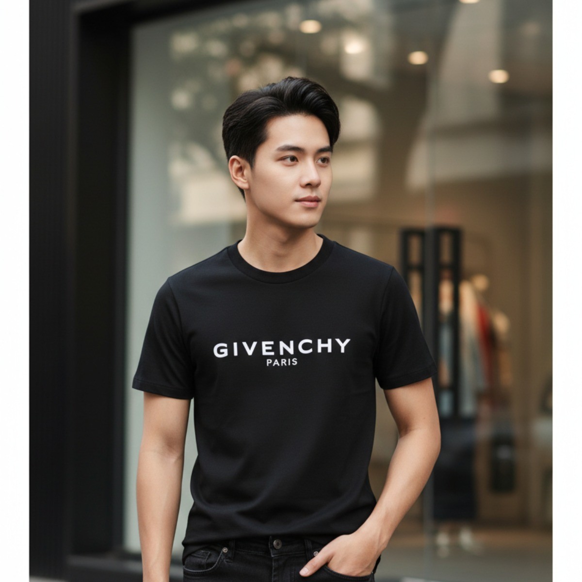 ÁO PHÔNG GIVENCHY ĐEN CHỮ TRẮNG BM70WV3002 001