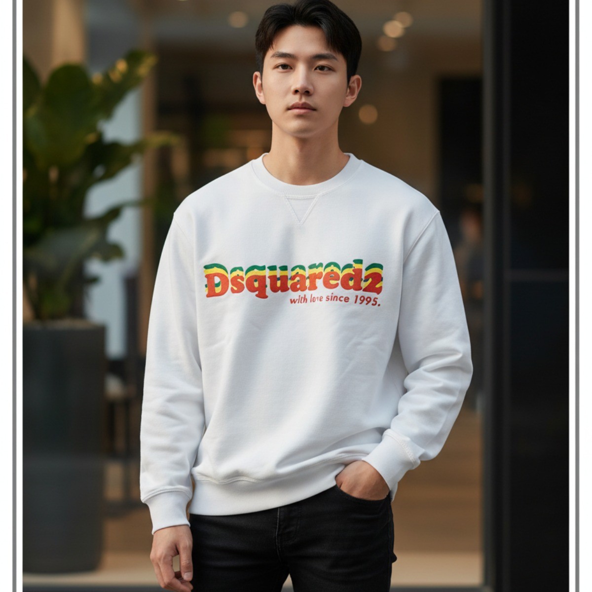 ÁO NỈ DSQUARED2 TRẮNG CHỮ ĐỎ S71GU0575 S25551