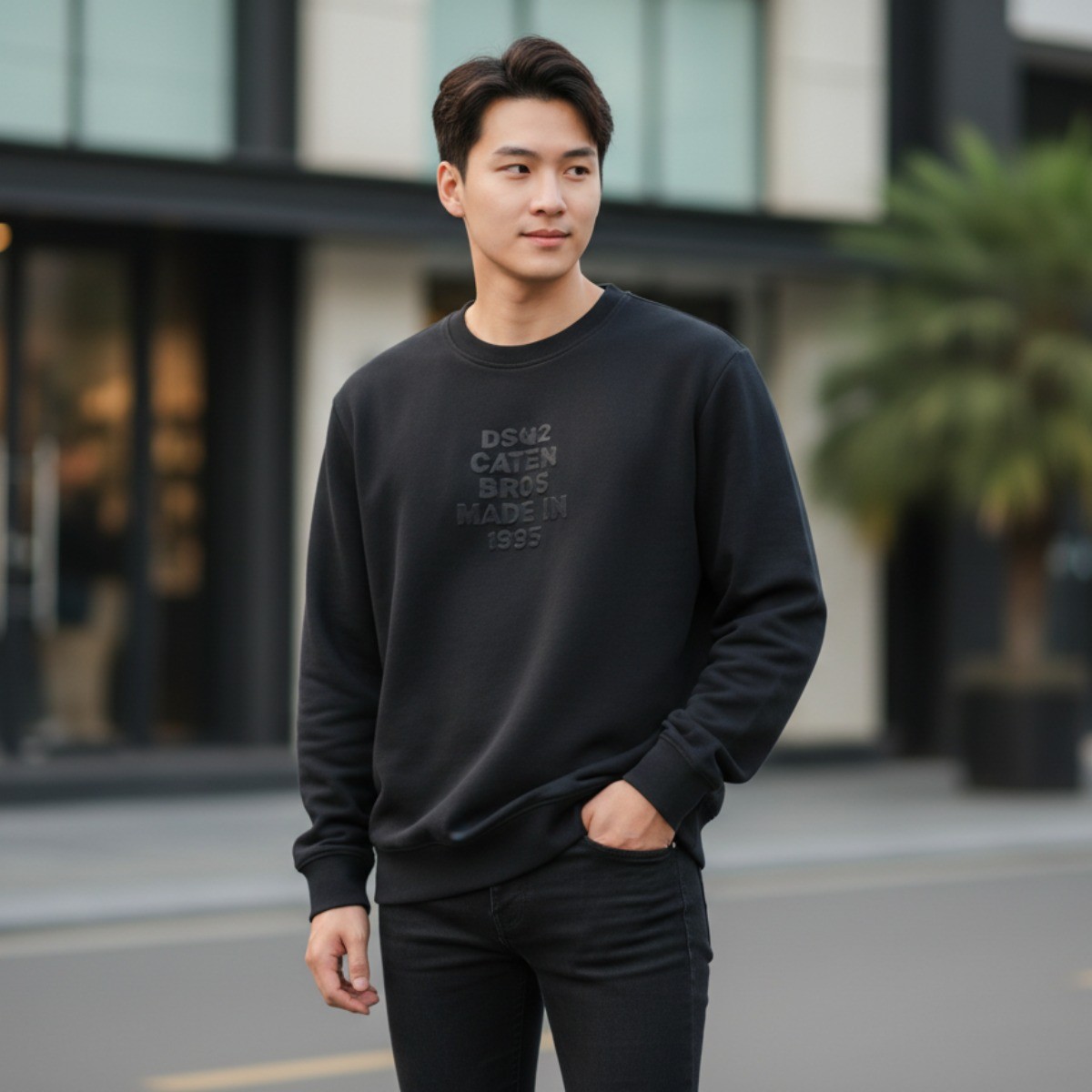 ÁO NỈ DSQUARED2 ĐEN CHỮ ĐEN S74GU0819 S25030