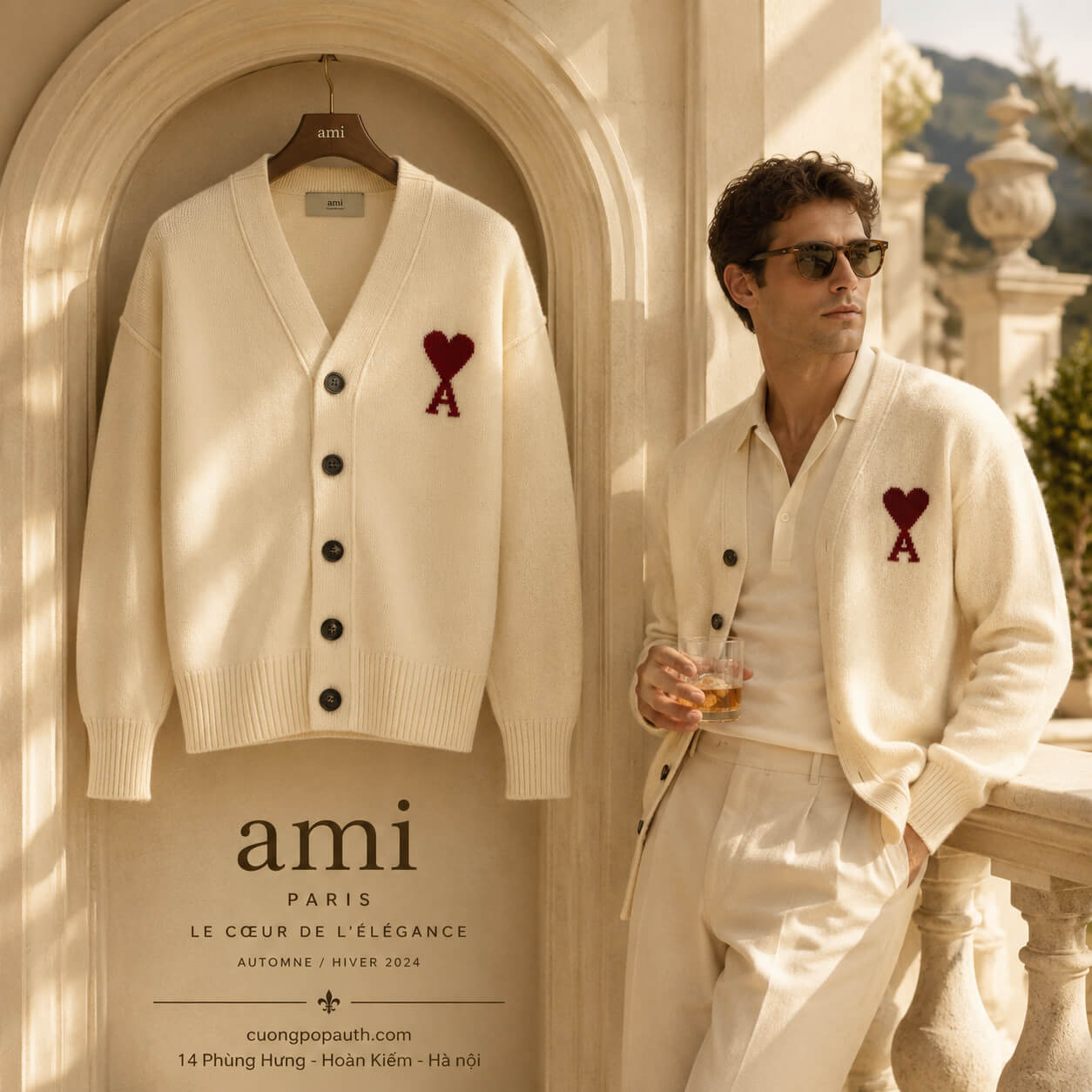 ÁO CARDIGAN AMI BE TRÁI TIM NGỰC BFUKC006 018