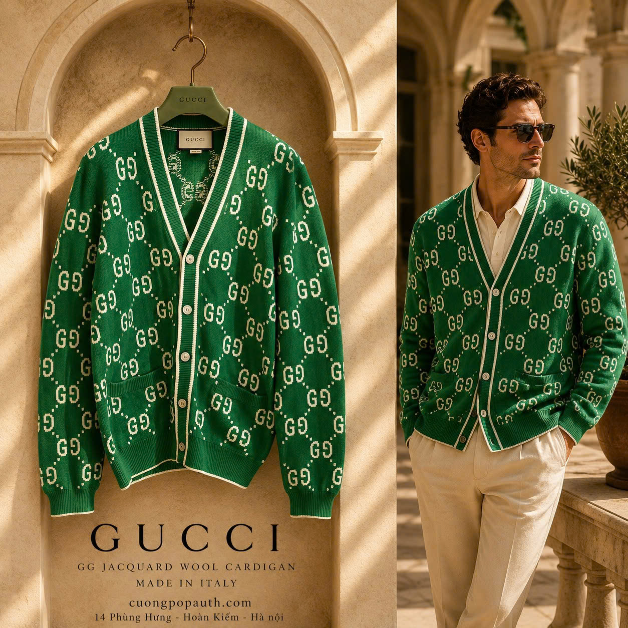 ÁO CARDIGAN GUCCI XANH LÁ L1295