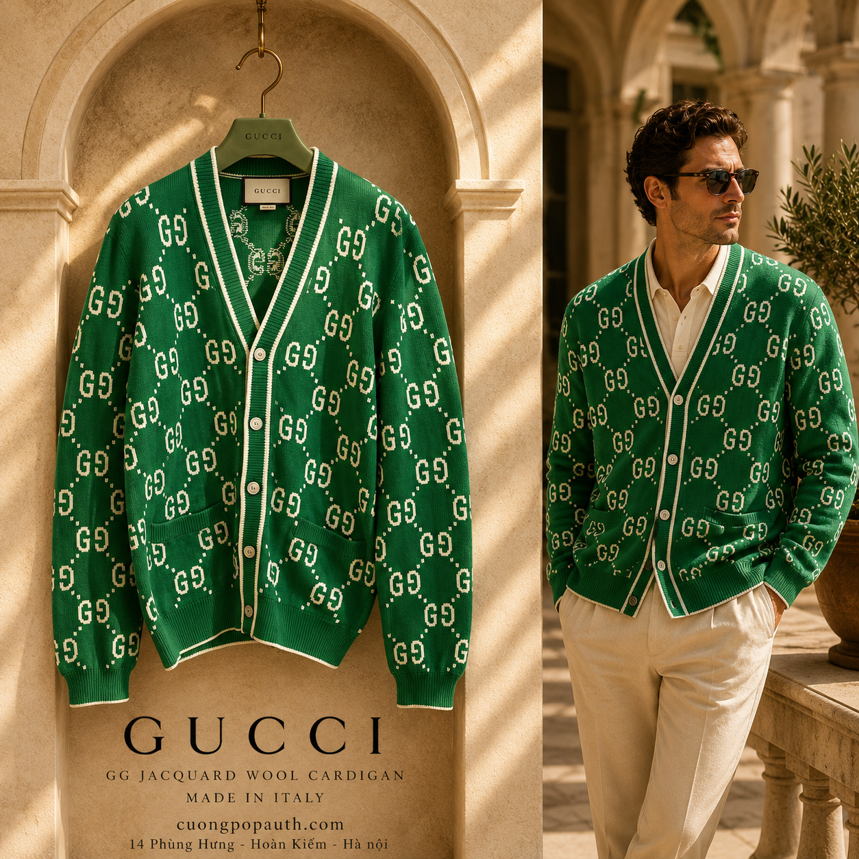 ÁO CARDIGAN GUCCI XANH LÁ L1295