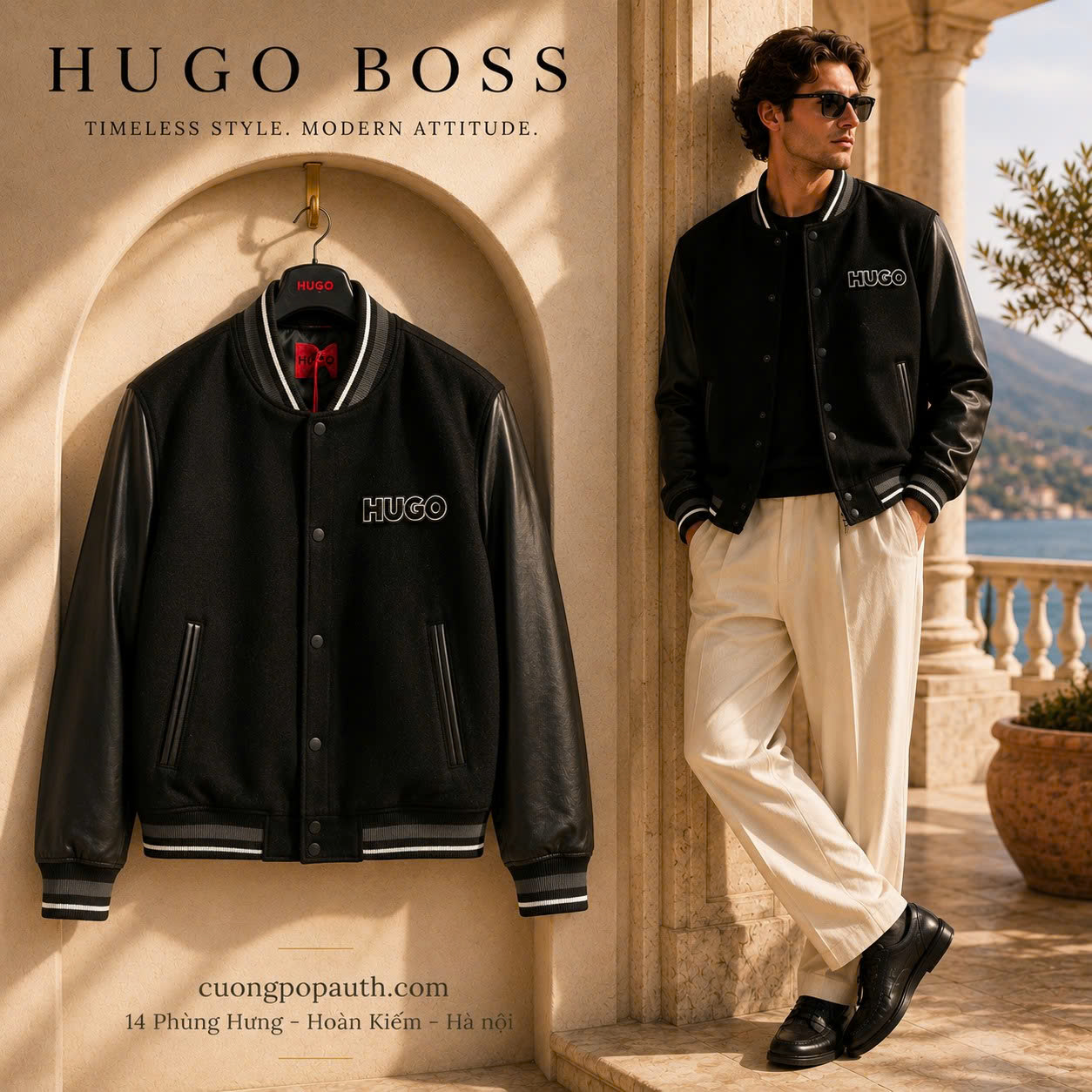 ÁO KHOÁC BOMBER HUGO ĐEN CHỮ K34214