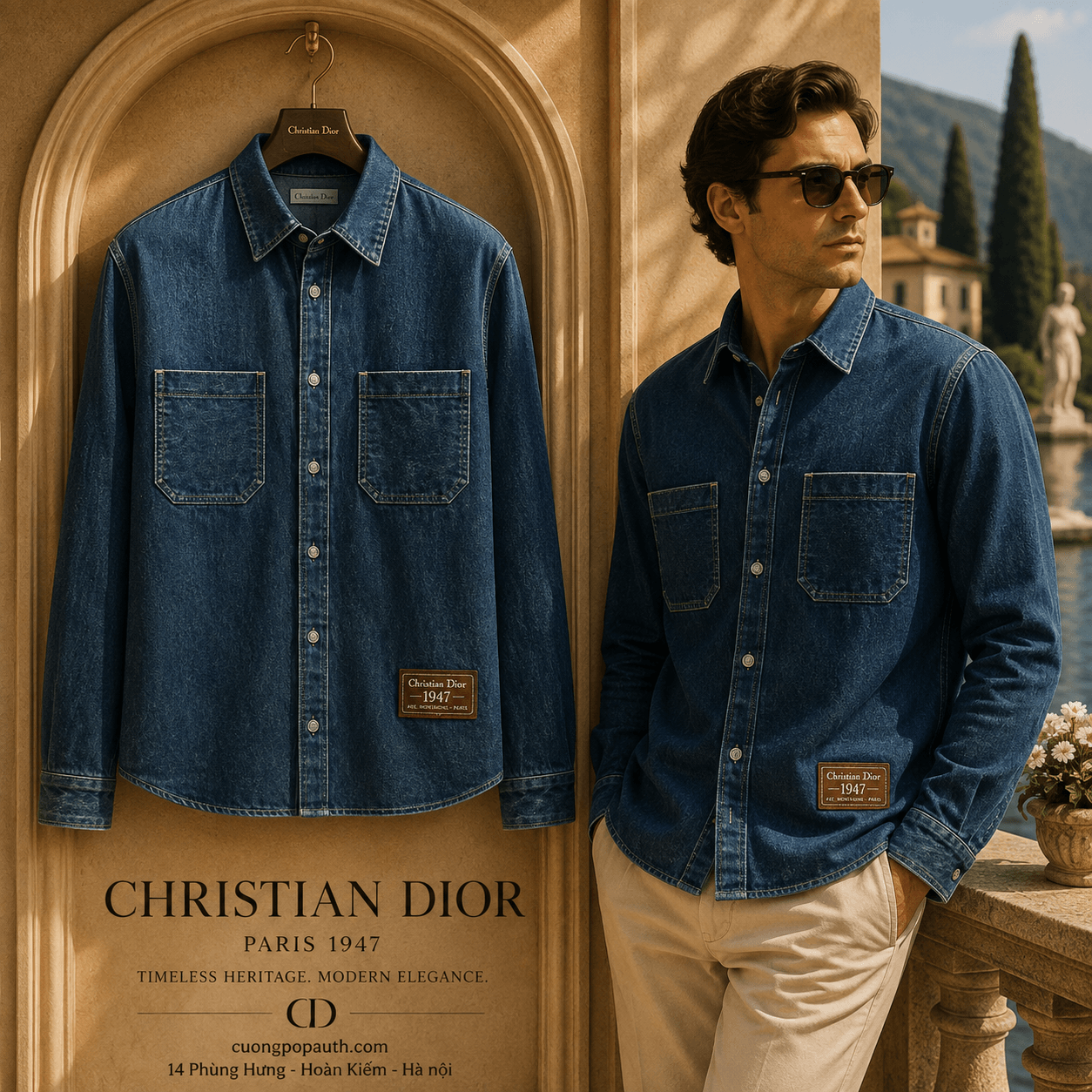 ÁO KHOÁC DIOR DENIM XANH 1947113D585BY513