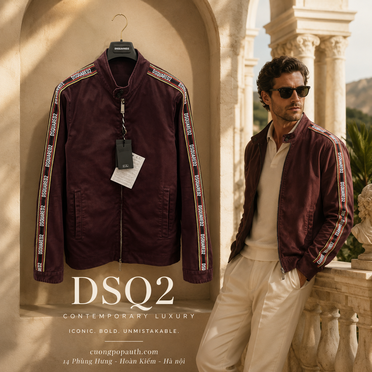 ÁO KHOÁC DSQUARED2 ĐỎ ĐUN CHỮ CHẠY K2942