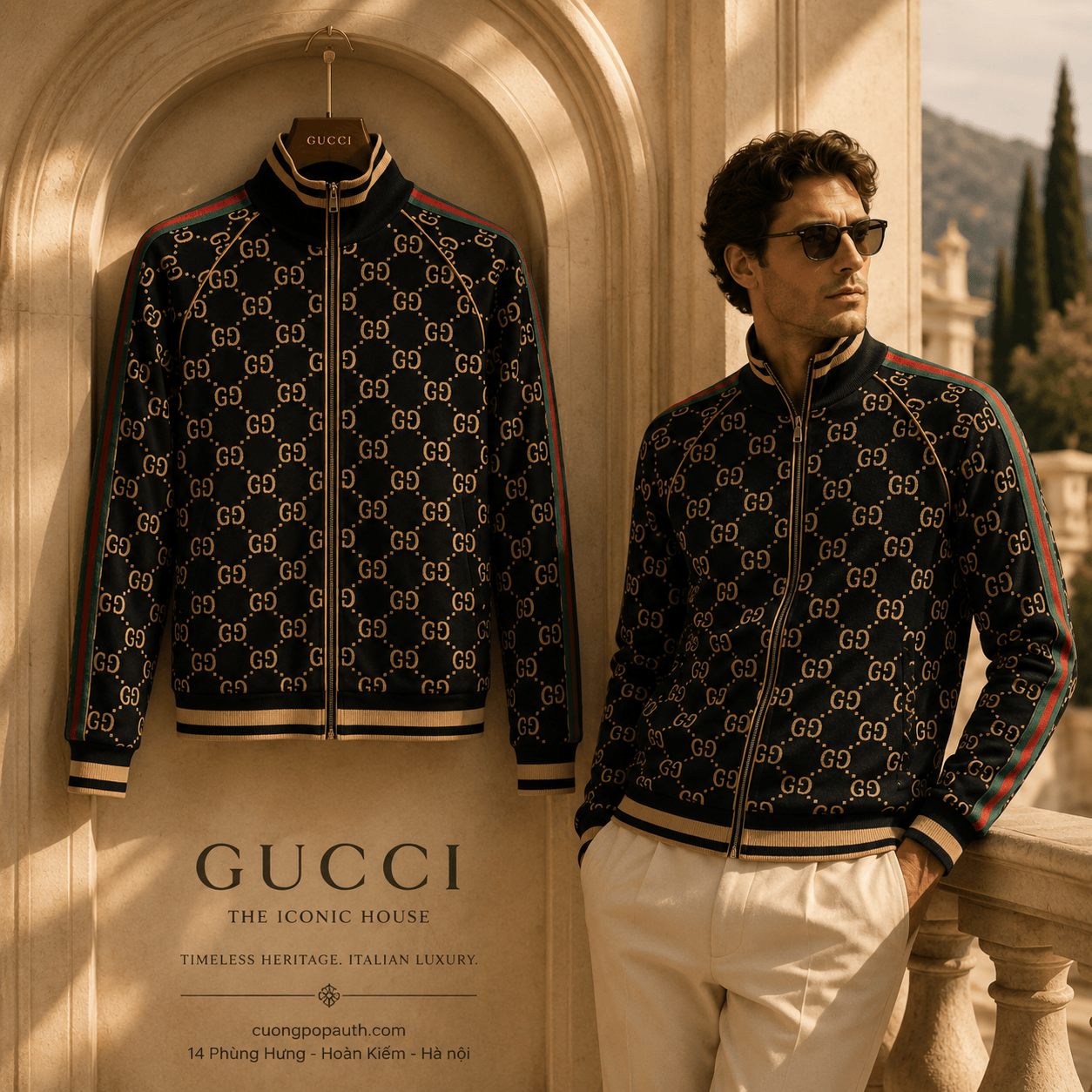 ÁO KHOÁC GUCCI ĐEN VẠCH CỜ 695955 XJEEI 1030