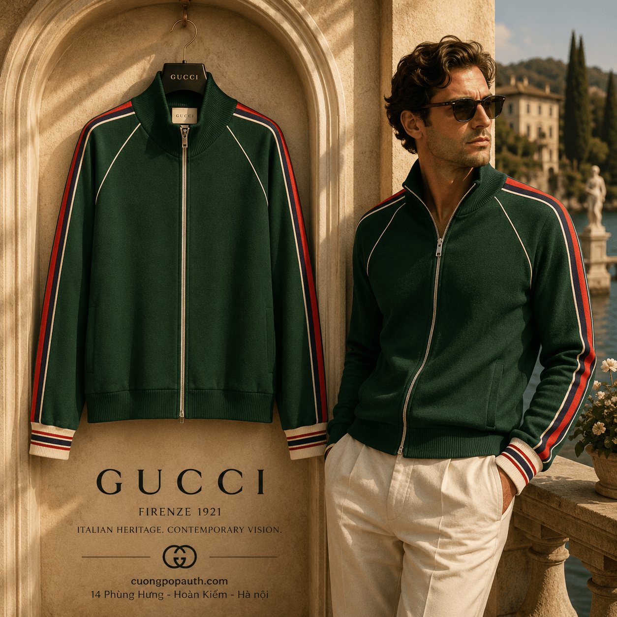 ÁO KHOÁC GUCCI GREEN HOẠ TIẾT GG 662270-XJDE9-3754
