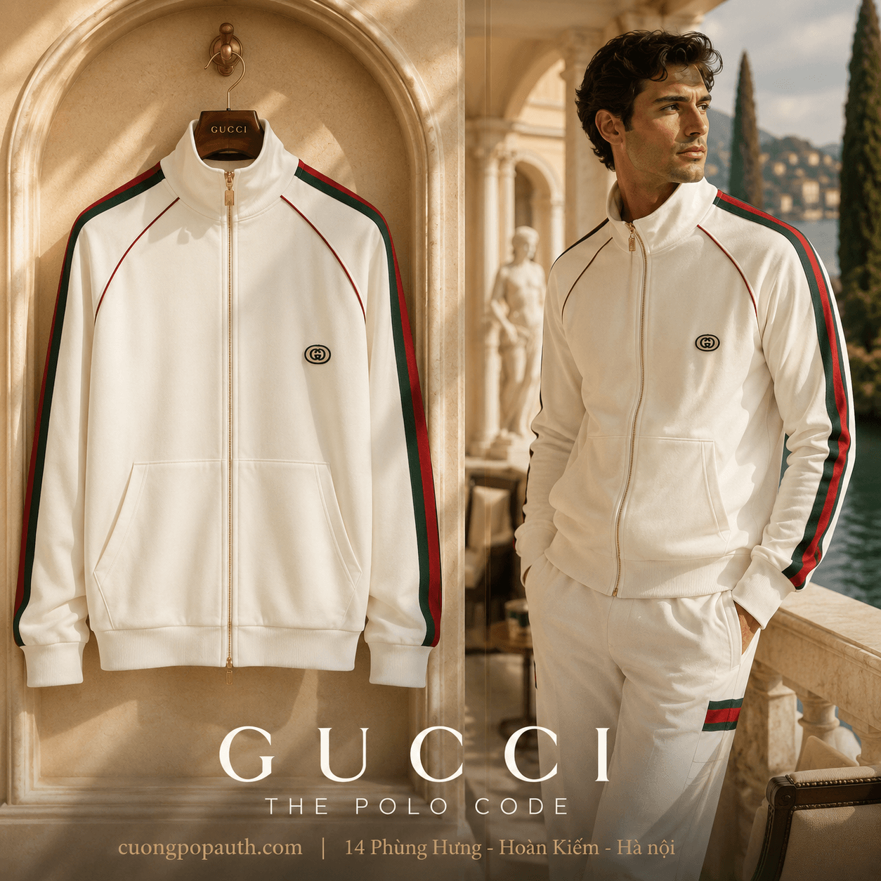 ÁO KHOÁC GUCCI TRẮNG VẠCH CỜ 625405 XJC0E 9146