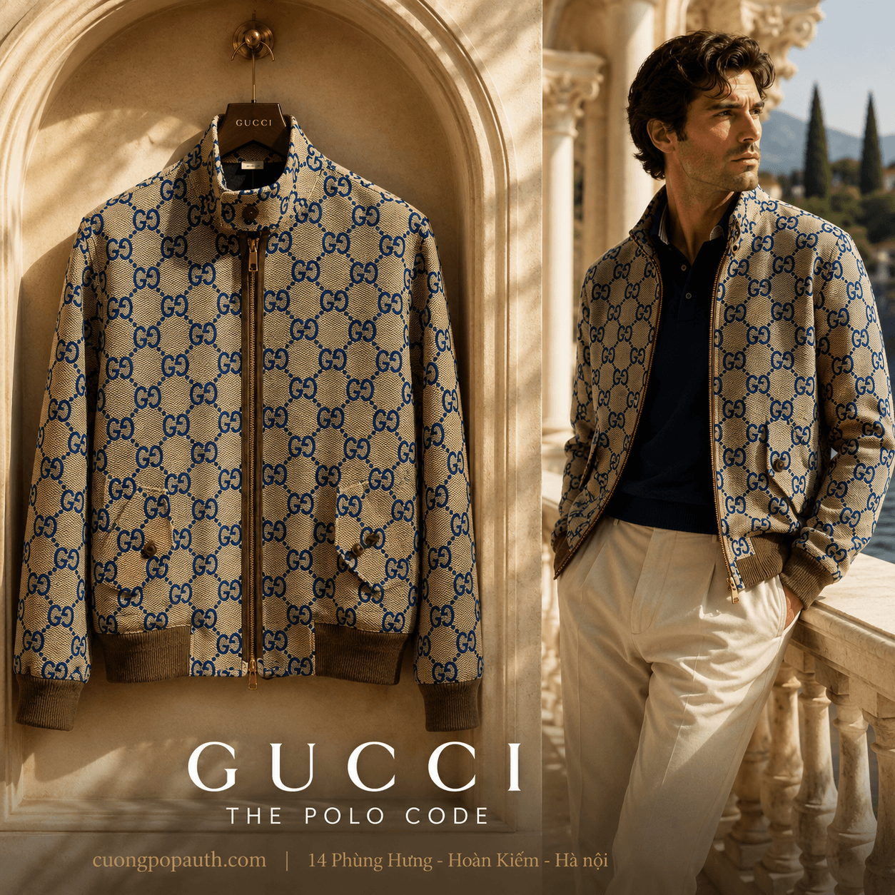 ÁO KHOÁC GUCCI VÂN MONO CHỮ XANH 774128 Z8BEB 2461