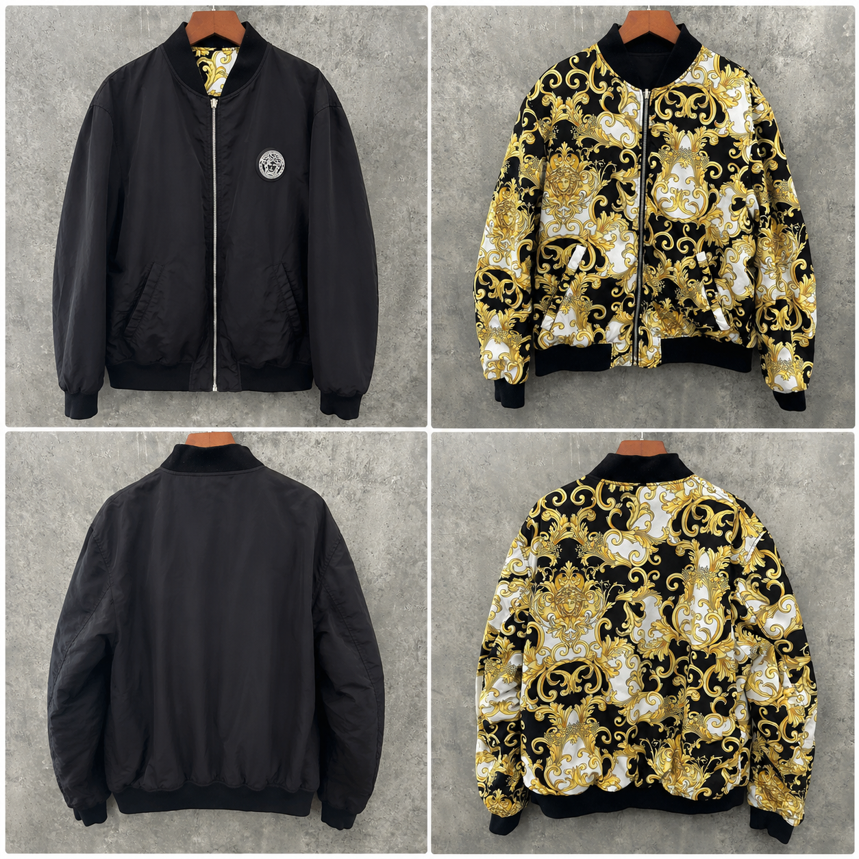 ÁO KHOÁC VERSACE ĐEN HOA VĂN VÀNG 2 MẶT LN026 LIKE NEW