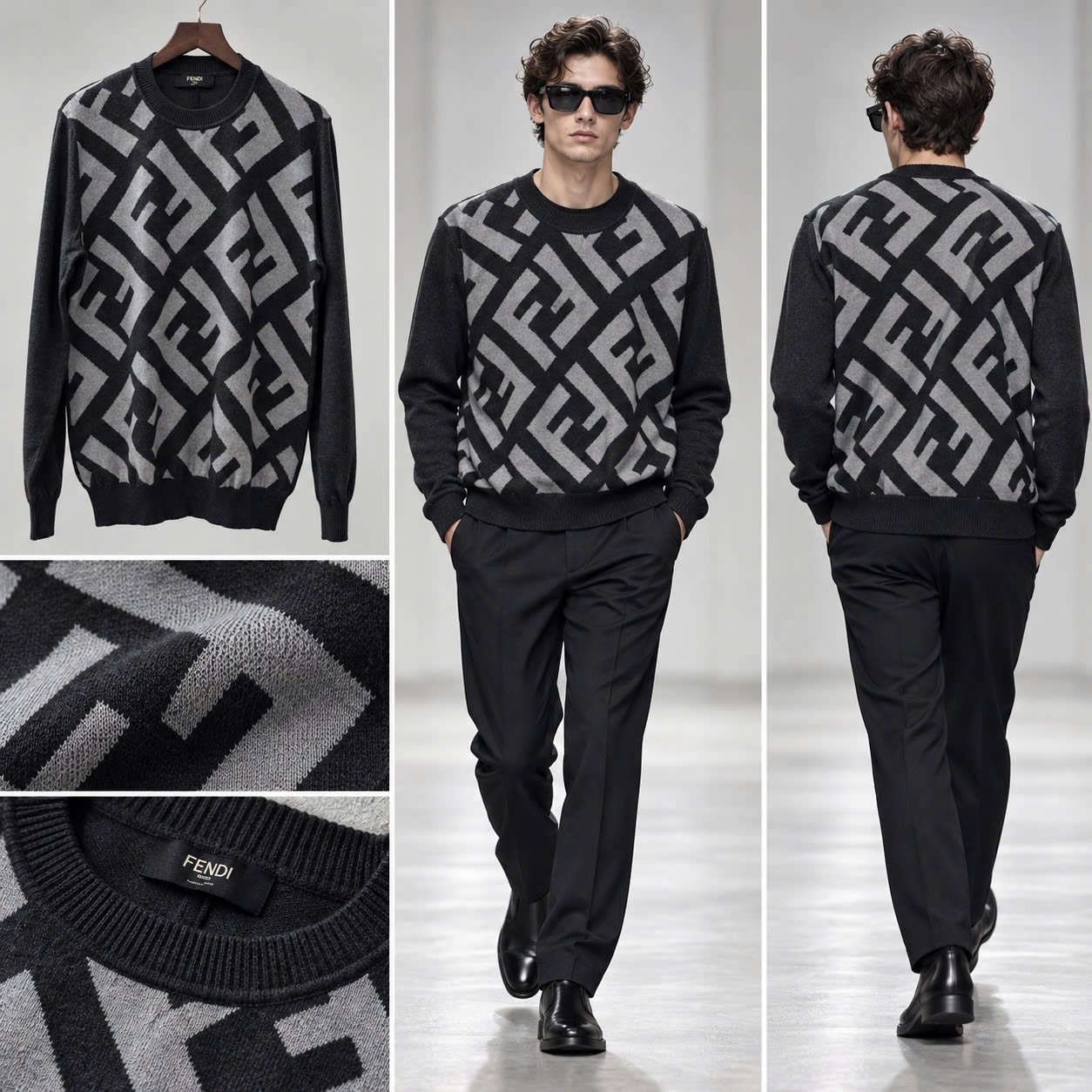 ÁO LEN FENDI ĐEN HOẠ TIẾT L5523789109