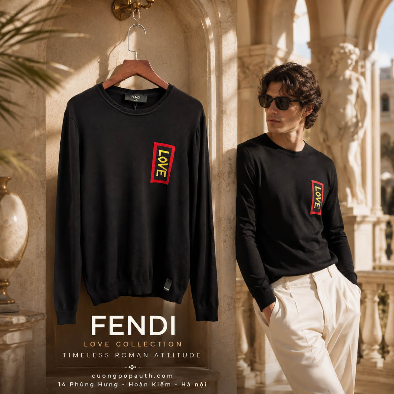 ÁO LEN FENDI ĐEN LOVE 172405UMA