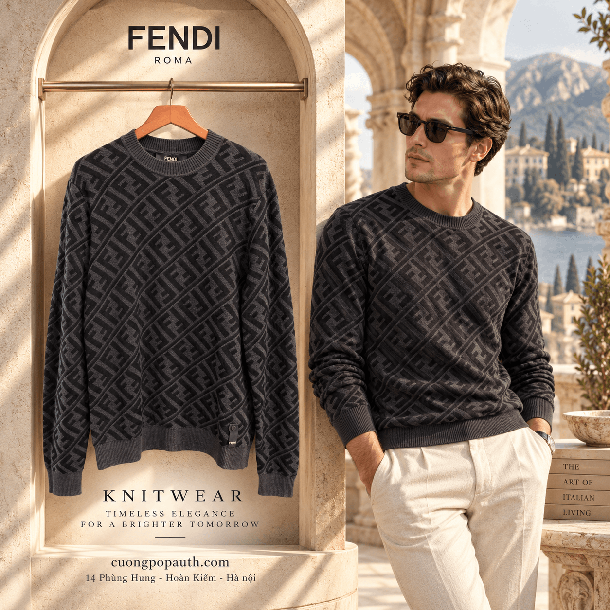 ÁO LEN FENDI NHIỀU CHỮ FENAL22M003