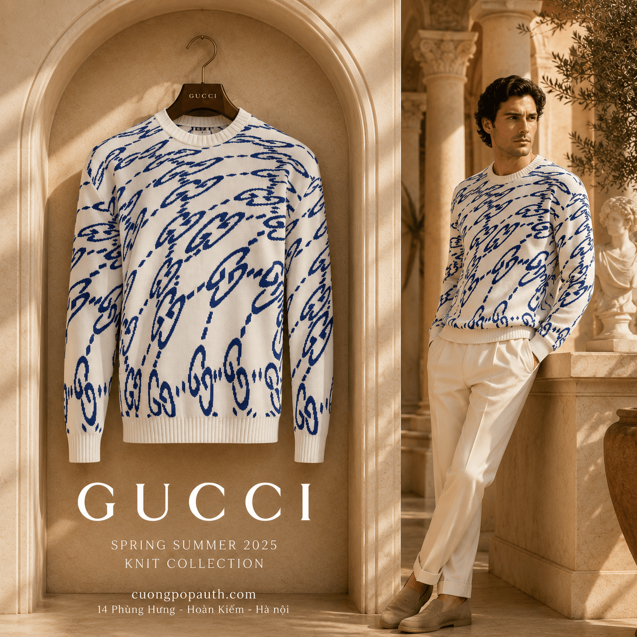 ÁO LEN GUCCI TRẮNG CHỮ XANH 780637 XKDZF 9071