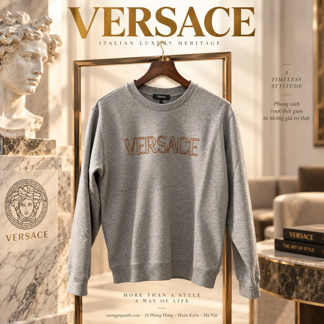ÁO NỈ VERSACE XÁM DÀI TAY L000143