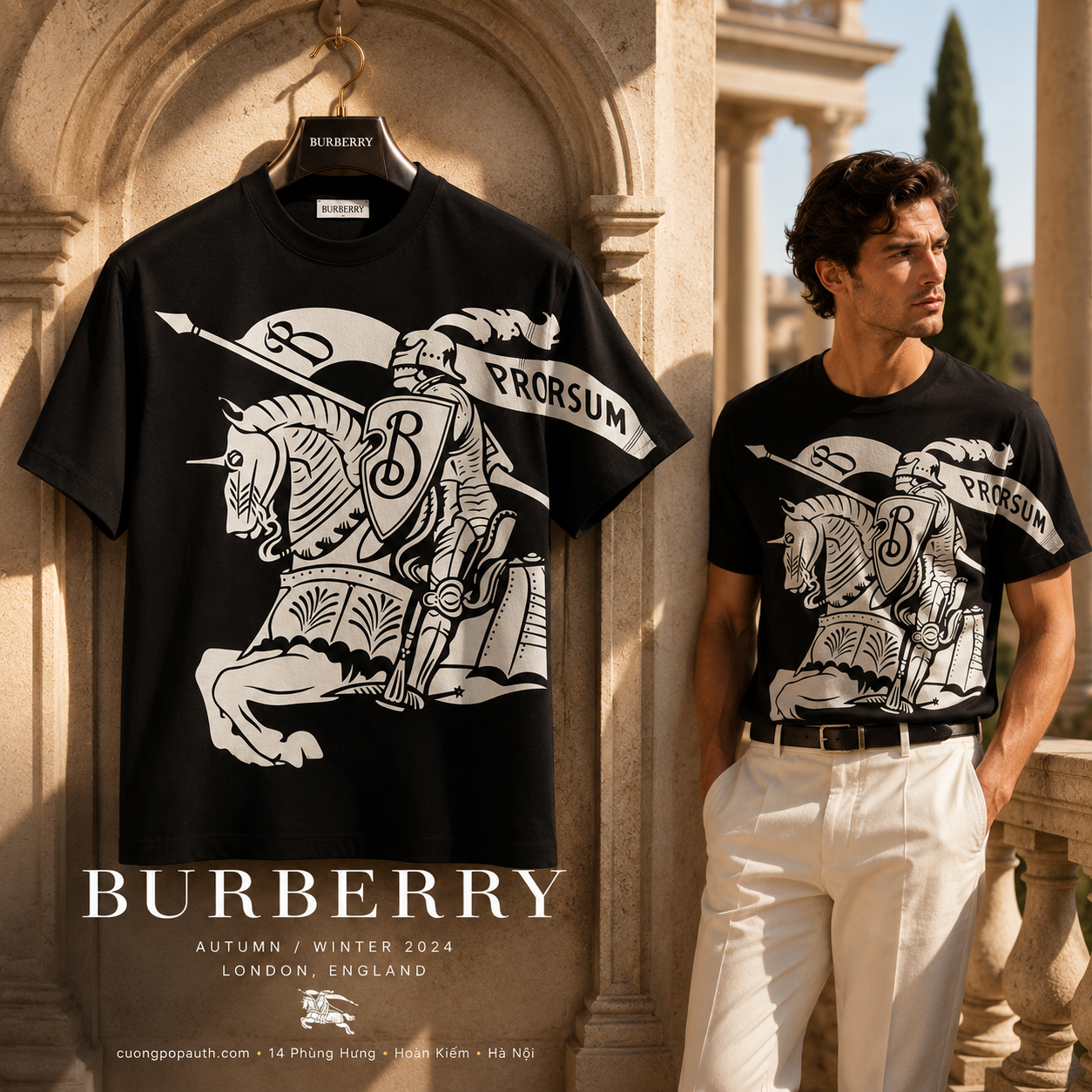 ÁO PHÔNG BURBERRY ĐEN CHỮ NGỰA KT51