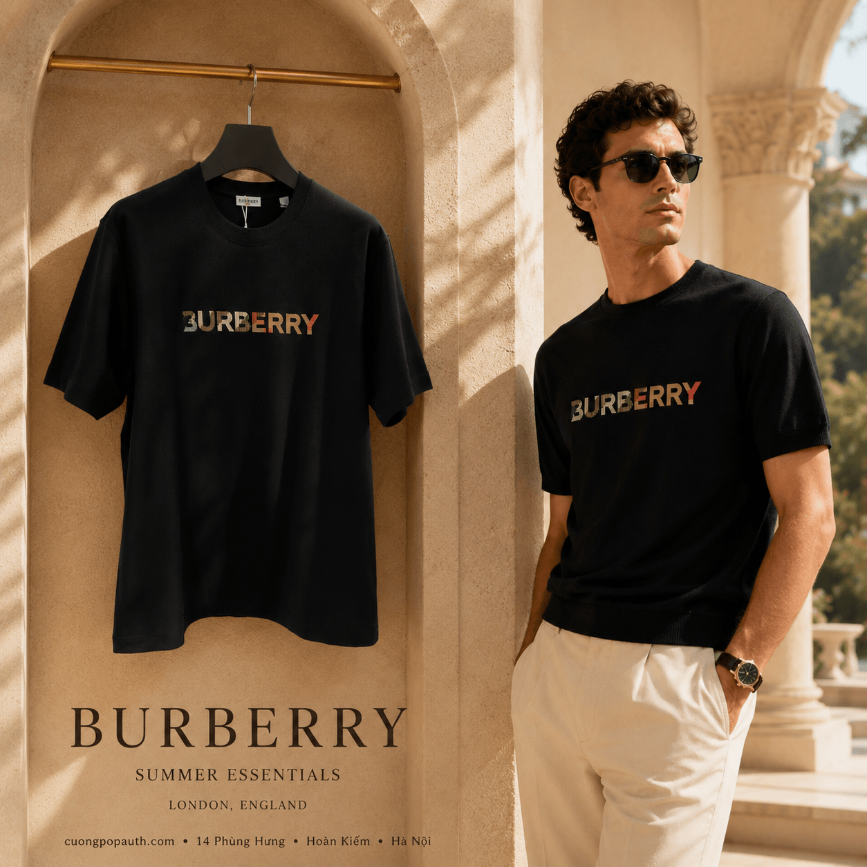 ÁO PHÔNG BURBERRY ĐEN CHỮ NGỰC 8111829
