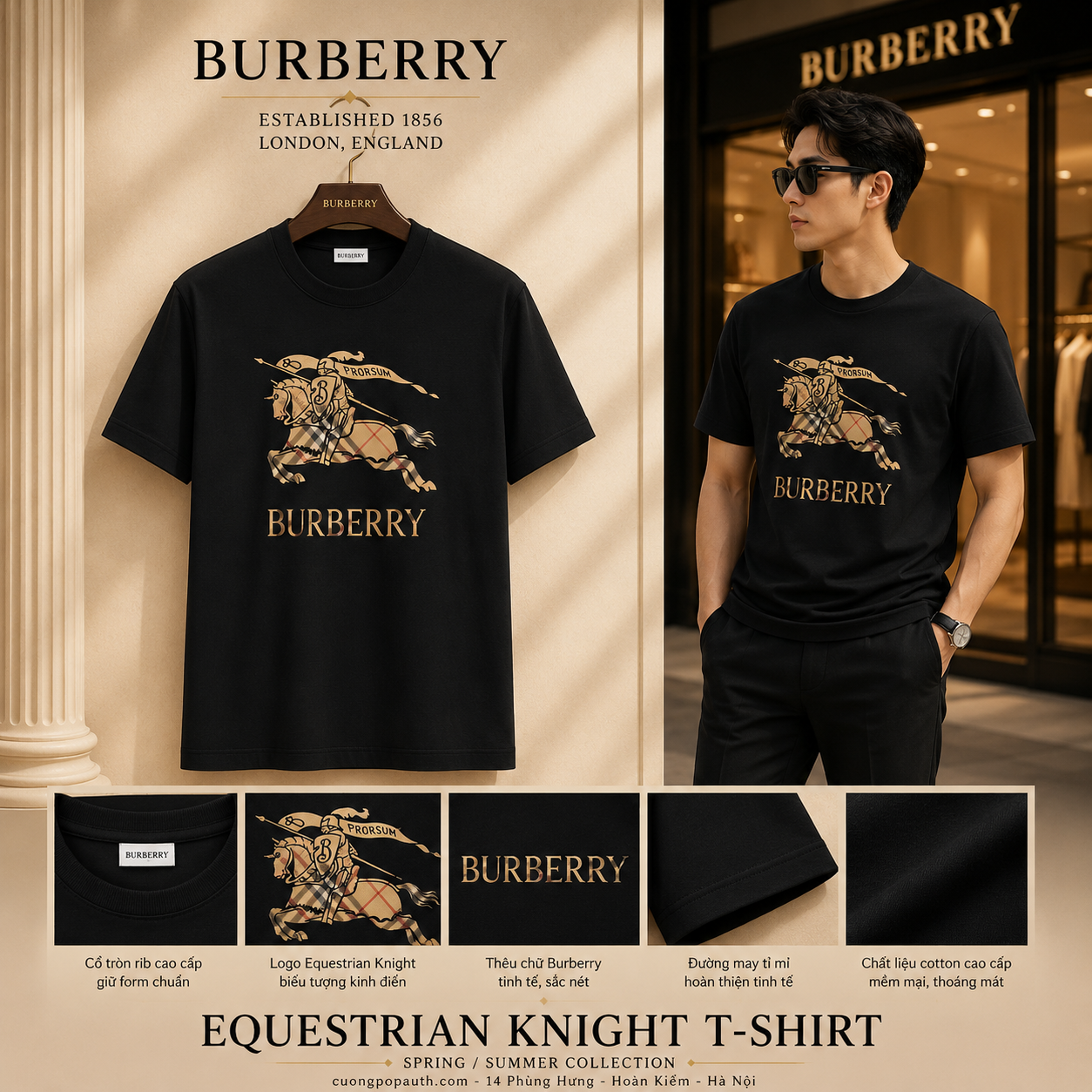 ÁO PHÔNG BURBERRY ĐEN NGỰA 8119013