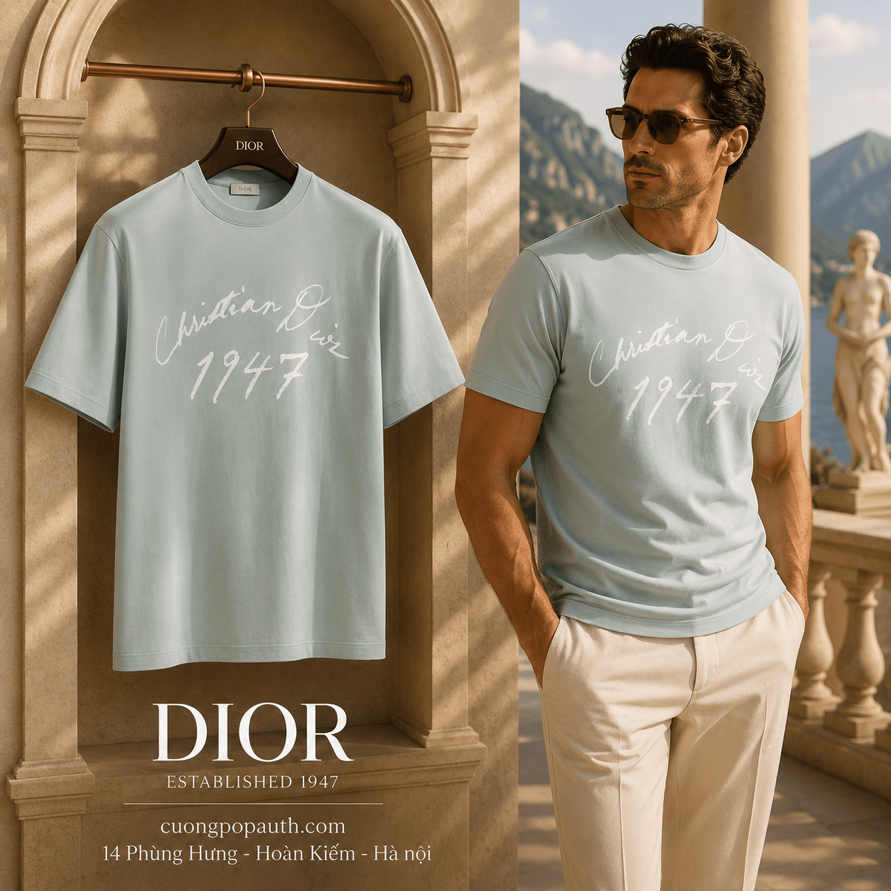 ÁO PHÔNG DIOR BLEU 1947 493J696G0554