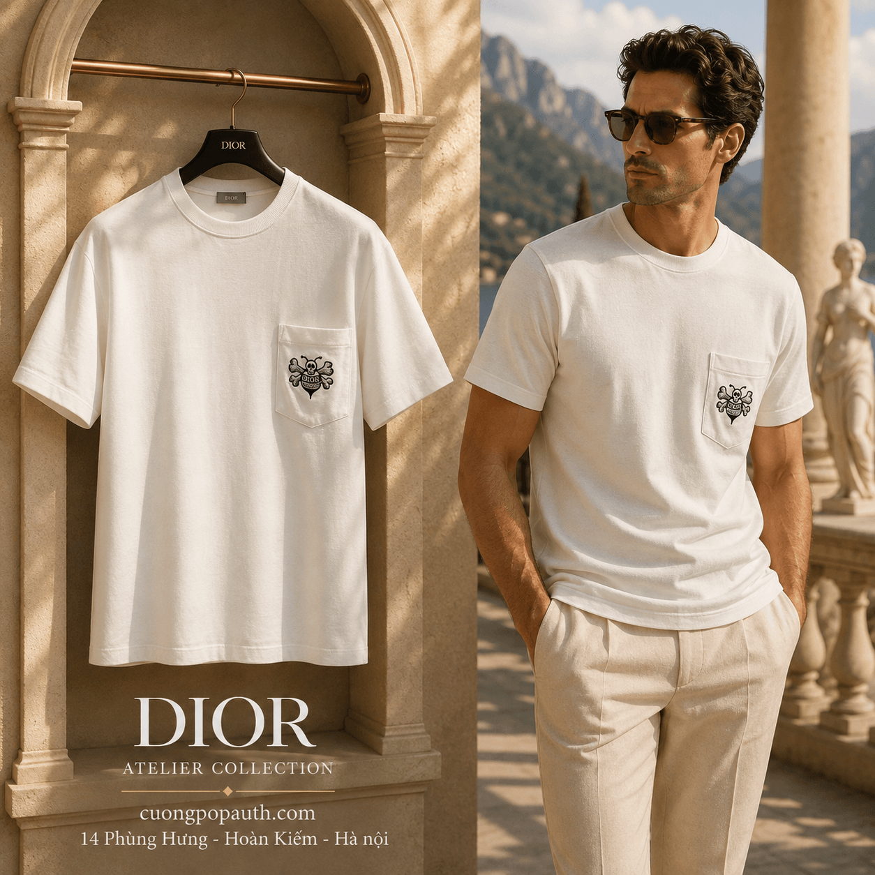 ÁO PHÔNG DIOR TRẮNG TÚI TRƯỚC 033J644A1554