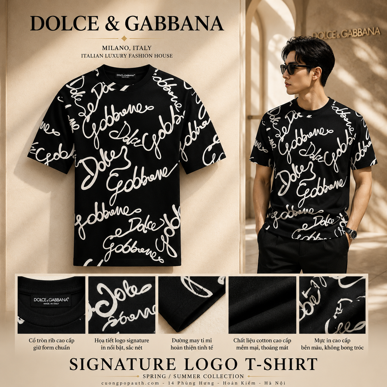 ÁO PHÔNG DOLCE ĐEN CHỮ TRẮNG G8RN7T G7L8L