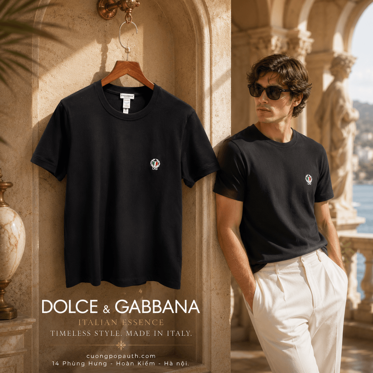 ÁO PHÔNG DOLCE ĐEN CỔ TRÒN TAG BÔNG LÚA N60124 O0020