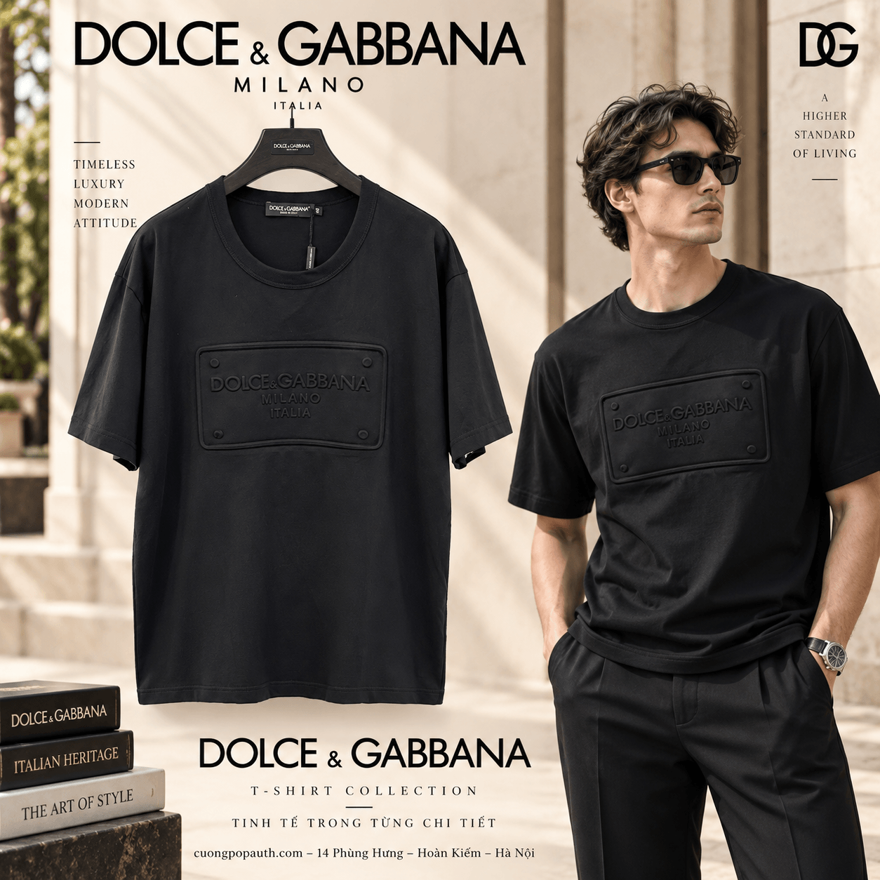 ÁO PHÔNG DOLCE ĐEN LOGO NỔI G8KBAZ G7C7U