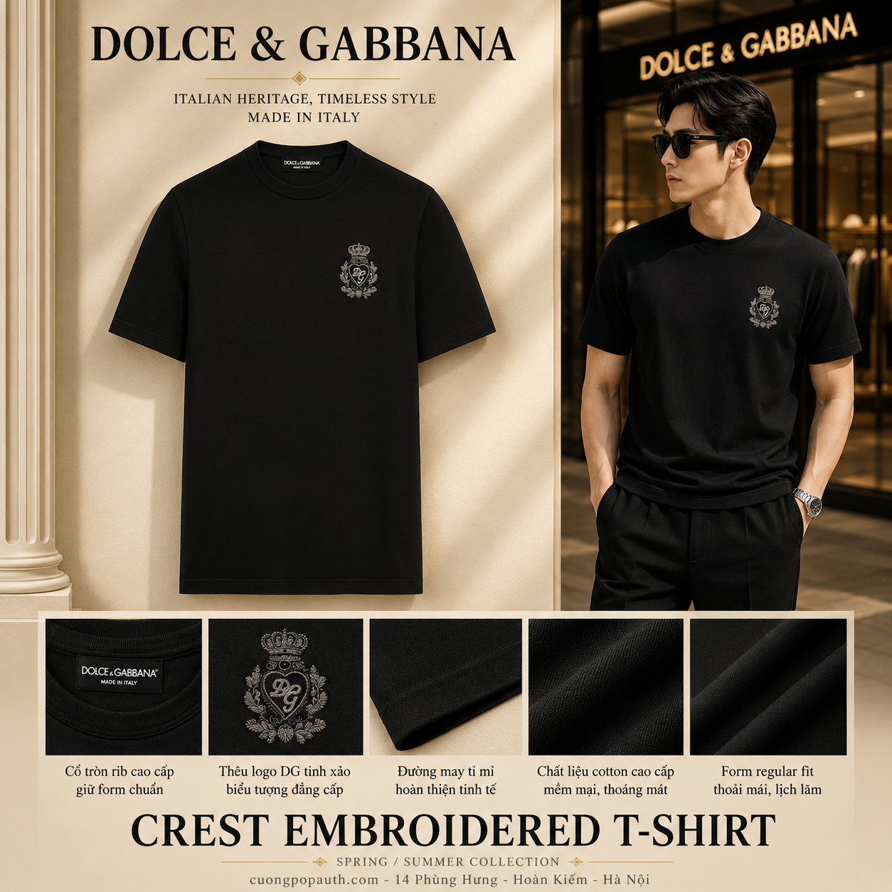 ÁO PHÔNG DOLCE ĐEN LOGO THÊU VƯƠNG MIỆN G8KBAZ G7VKV