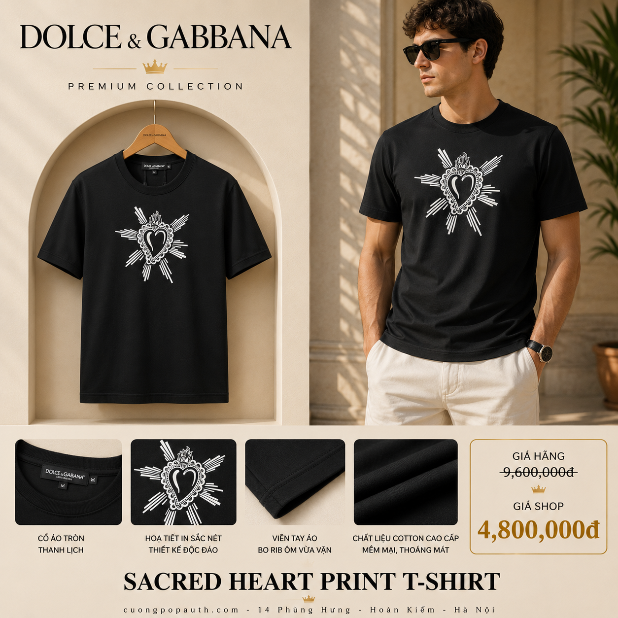 ÁO PHÔNG DOLCE ĐEN TRÁI TIM NGỰC G8HI7T G7VHW