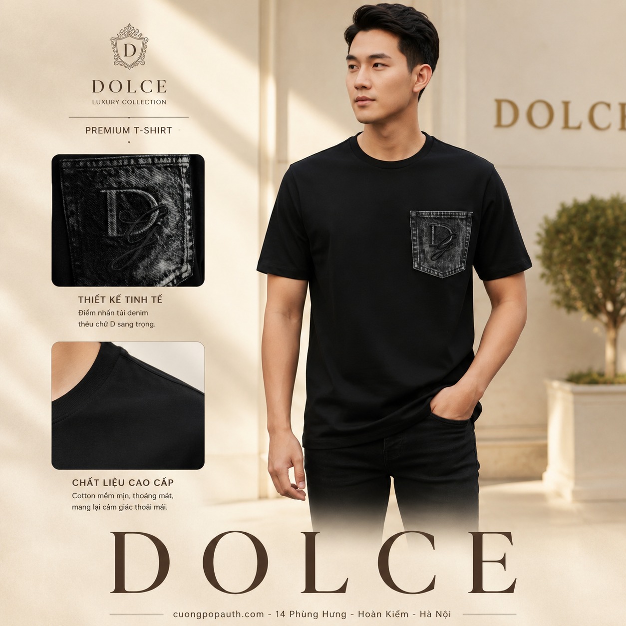 ÁO PHÔNG DOLCE ĐEN TÚI TRƯỚC G8PN9Z G7O4J