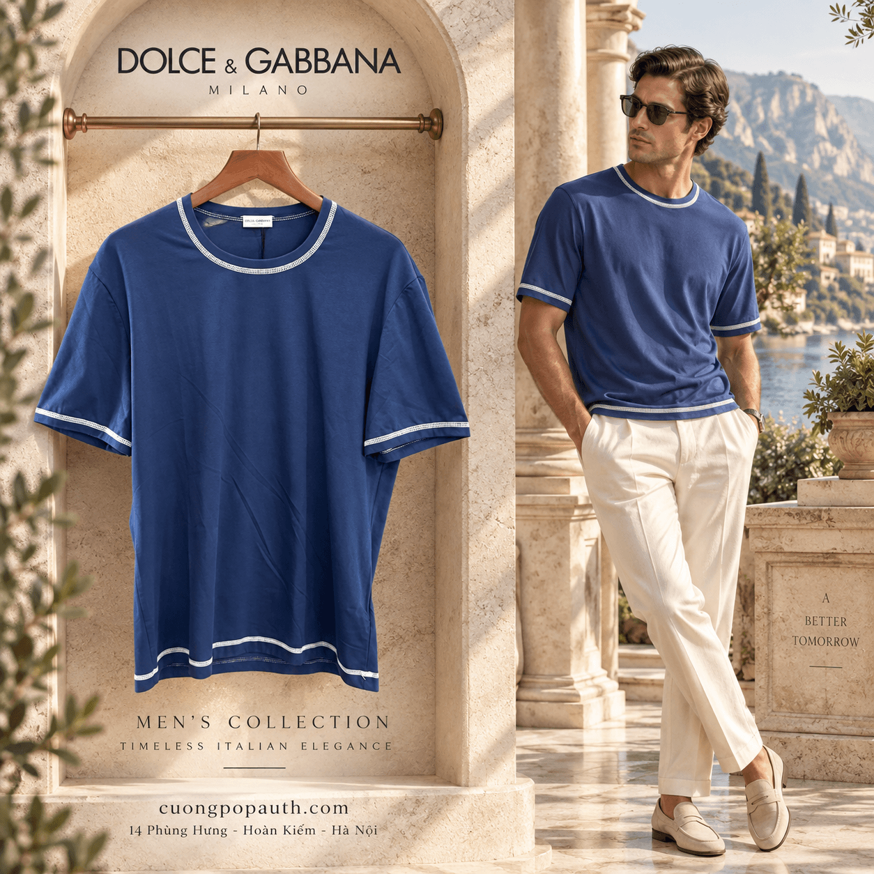 ÁO PHÔNG DOLCE NAYV CHỈ TRẮNG N8B85J FUGIA