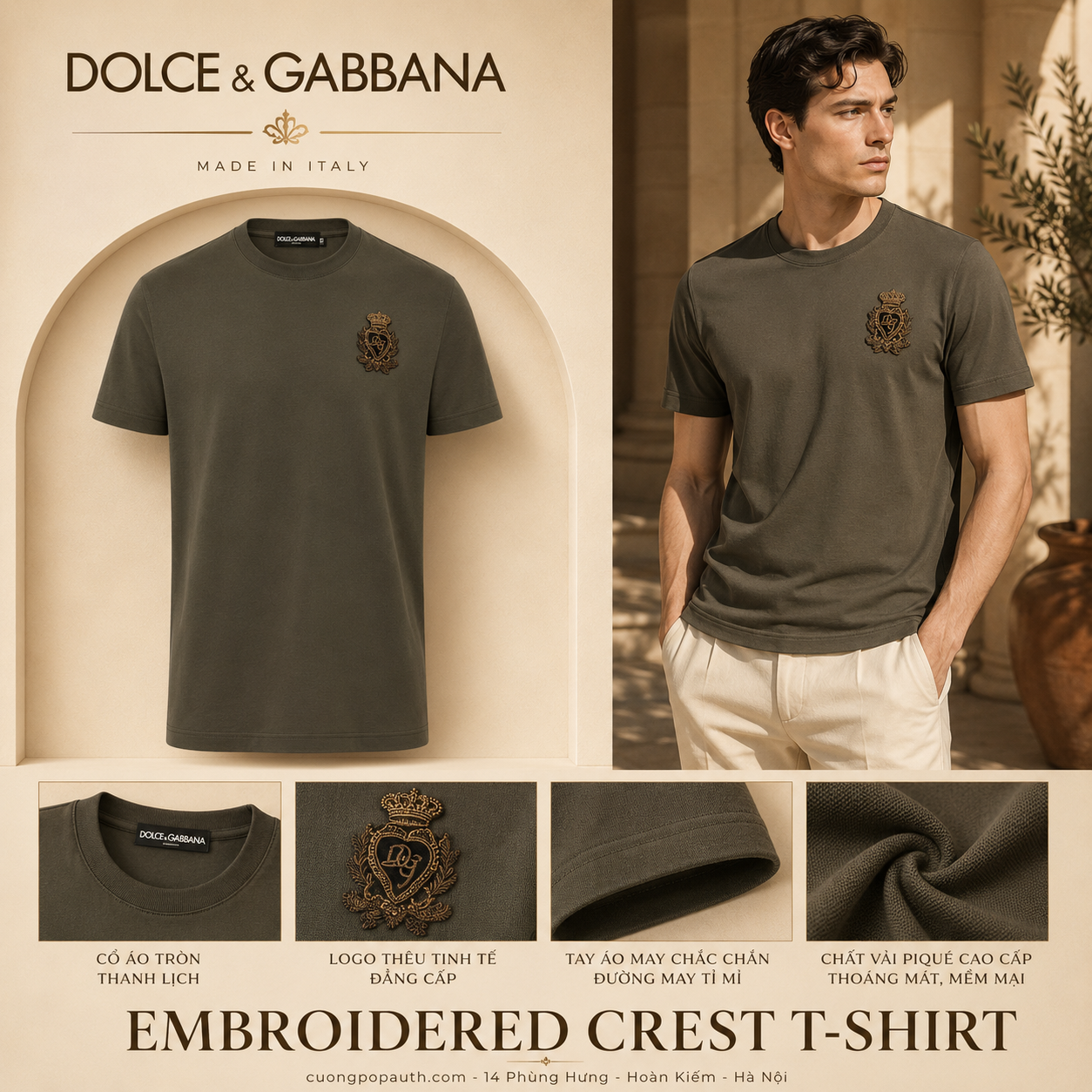 ÁO PHÔNG DOLCE XÁM LOGO THÊU VƯƠNG MIỆN G8KBAZG7VKVN0274