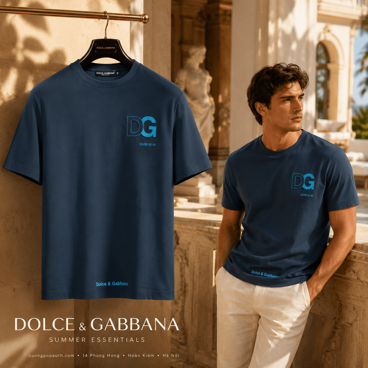 ÁO PHÔNG DOLCE XANH CHỮ NGỰC G8NB3Z FU7EQ B0487