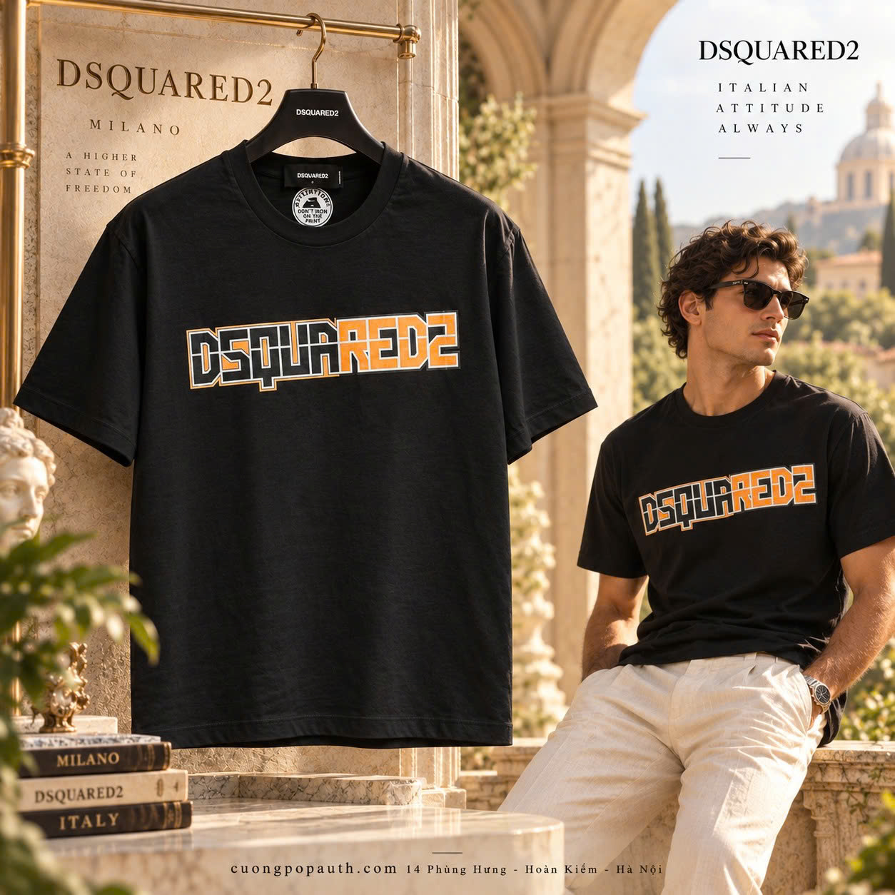 ÁO PHÔNG DSQUARED CHỮ ĐEN VÀNG K4412