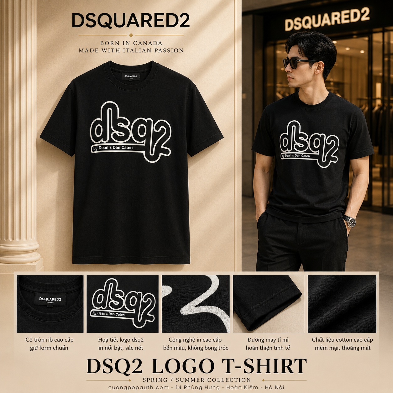 ÁO PHÔNG DSQUARED2 ĐEN CHỮ TRẮNG S74GD0872 S21600 900