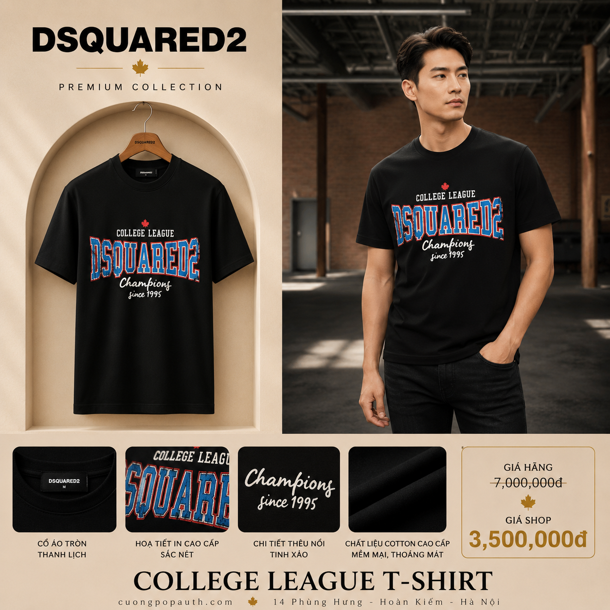 ÁO PHÔNG DSQUARED2 ĐEN CHỮ XANH S74GD1258 D20014 900