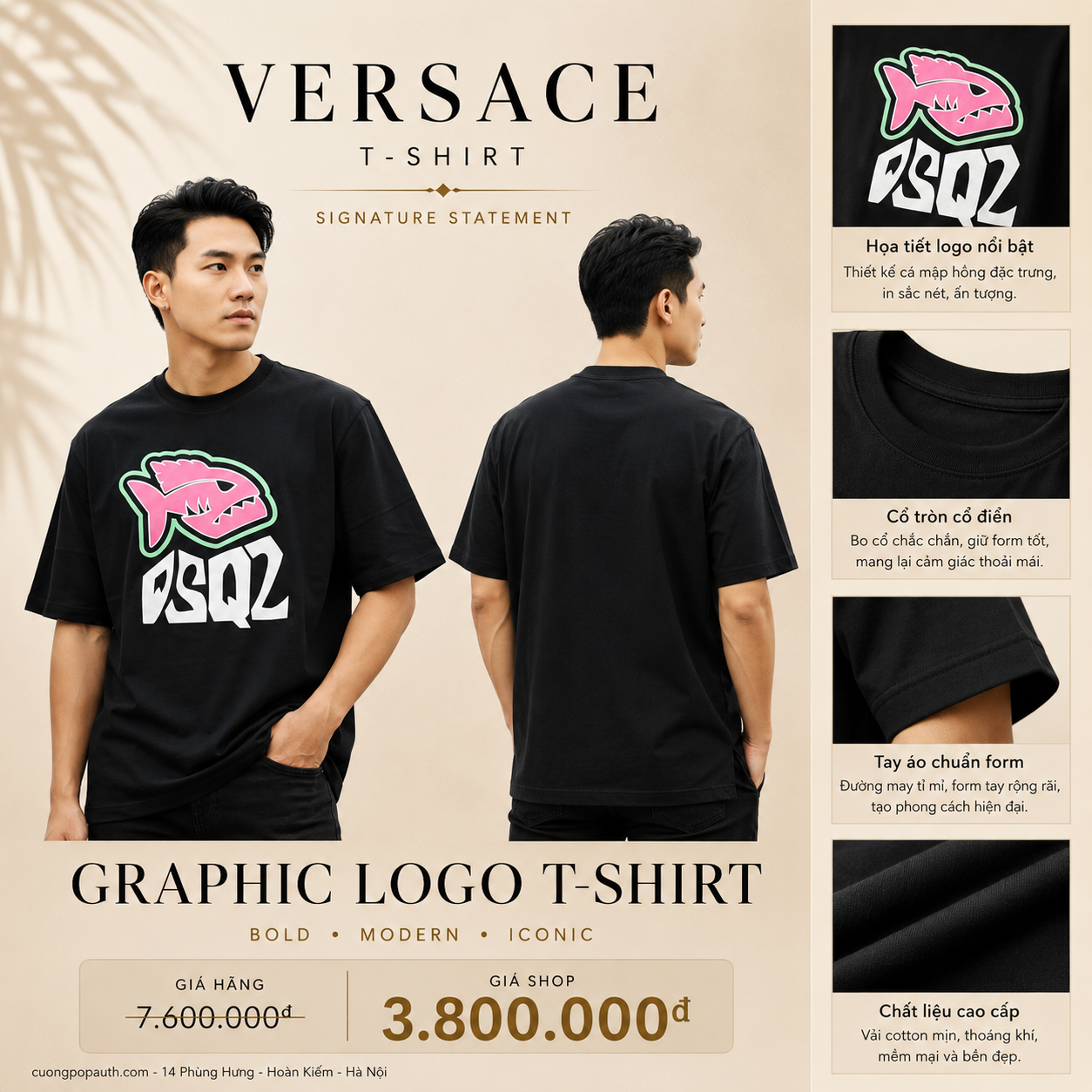 ÁO PHÔNG DSQUARED2 ĐEN FISH S71GD1271 S20694 900