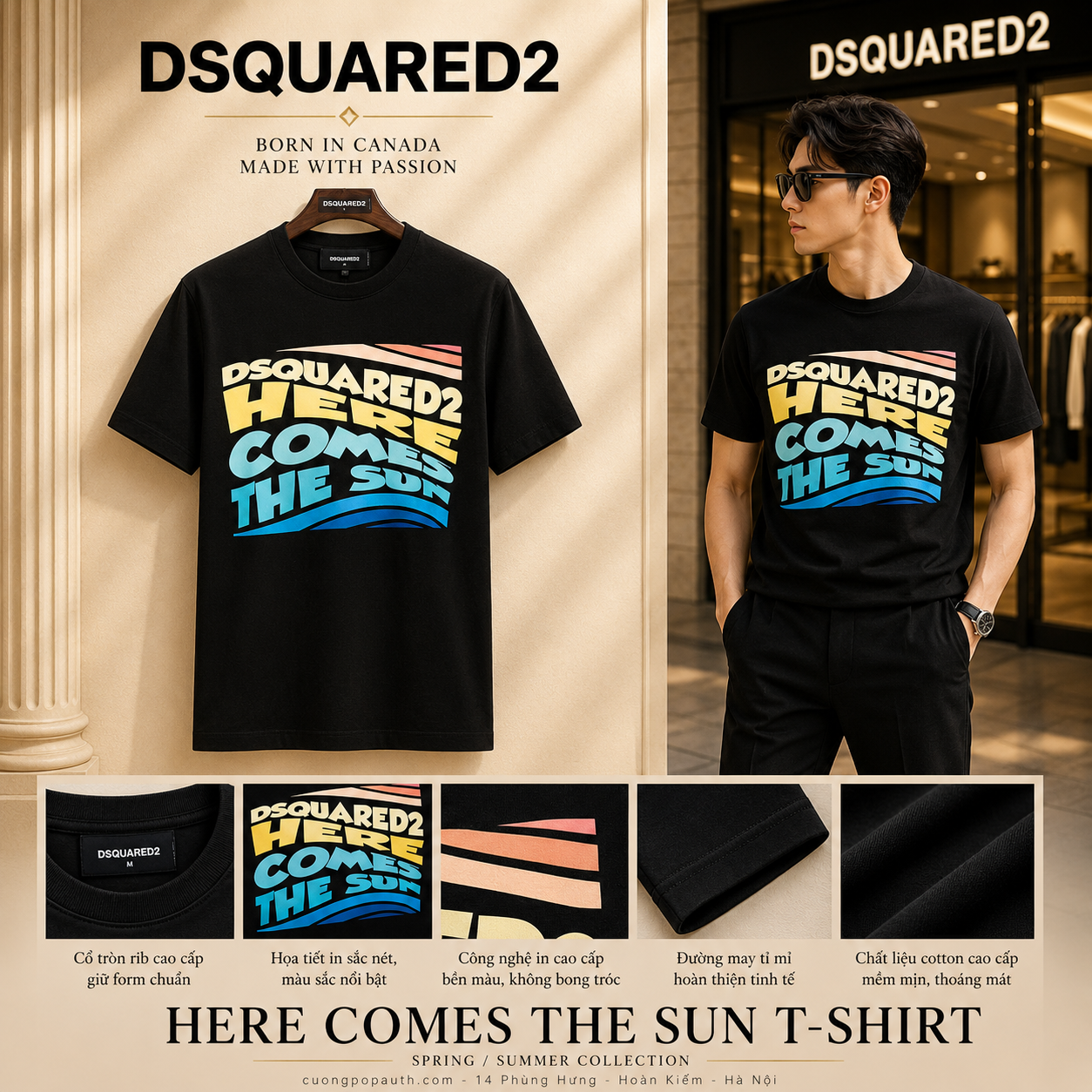 ÁO PHÔNG DSQUARED2 ĐEN HERE S71GD1395 S23009 900