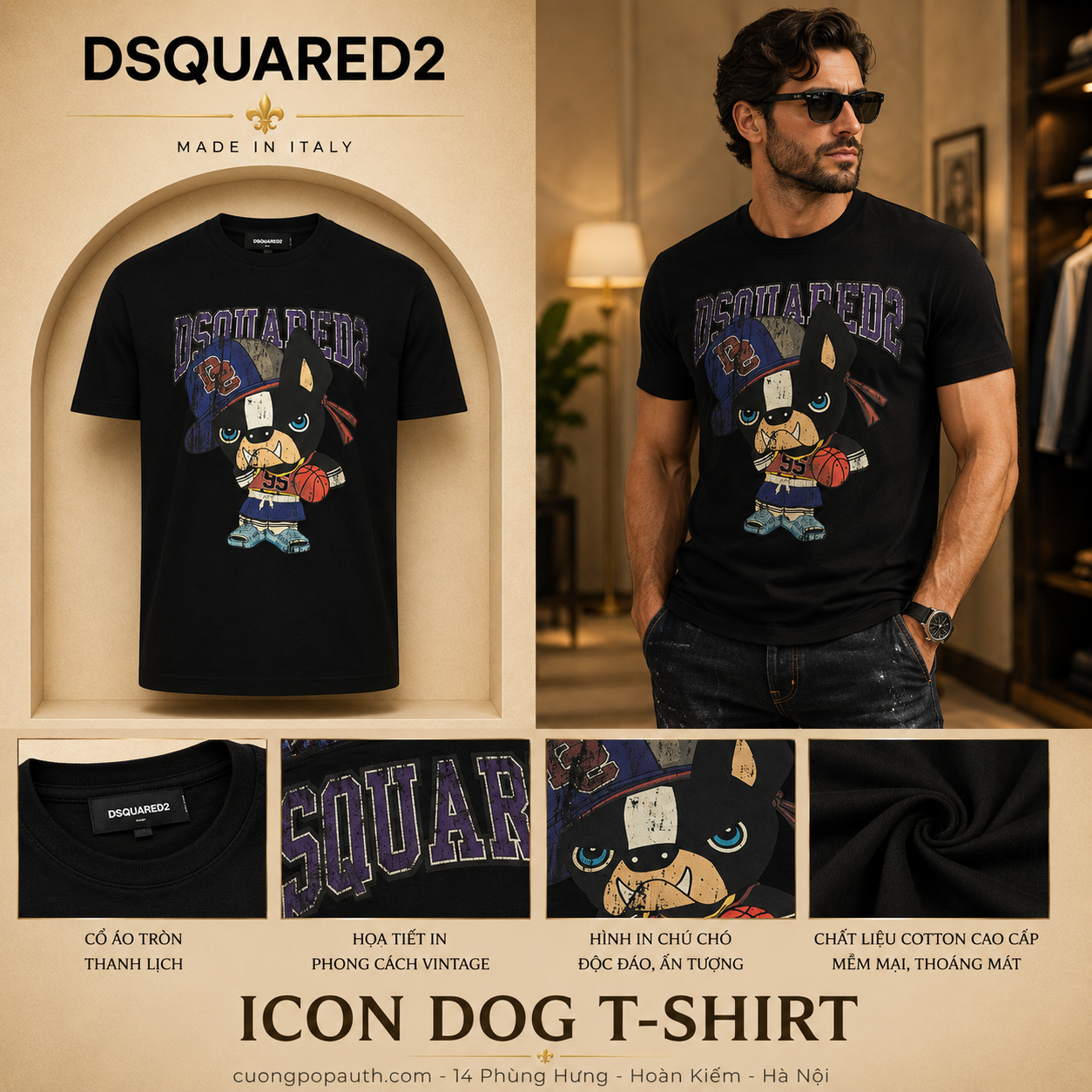 ÁO PHÔNG DSQUARED2 ĐEN S74GD1262S23009