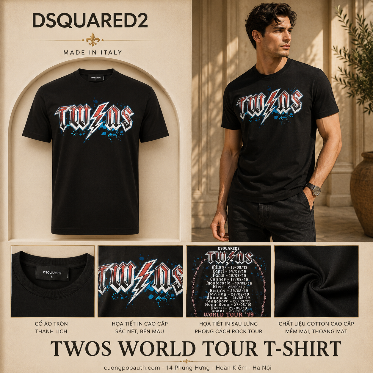 ÁO PHÔNG DSQUARED2 ĐEN S79GC0008S22427900