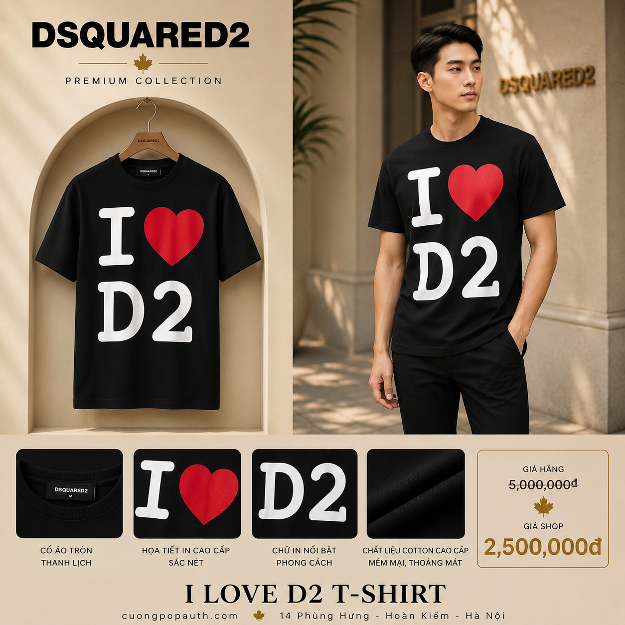ÁO PHÔNG DSQUARED2 ĐEN TRÁI TIM ĐỎ S74GD1028S23009900