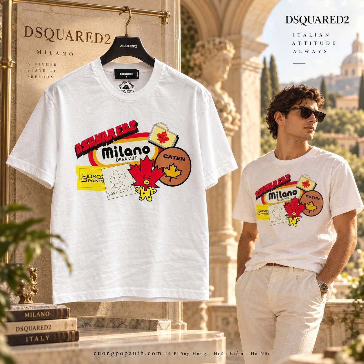 ÁO PHÔNG DSQUARED2 TRẮNG MILAN K6631