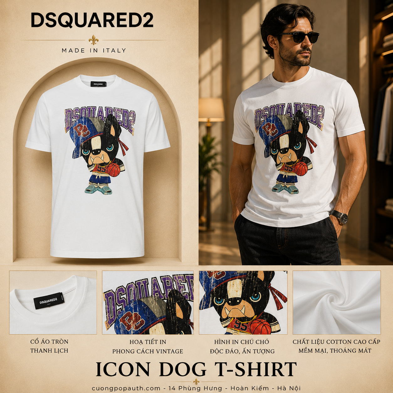 ÁO PHÔNG DSQUARED2 TRẮNG S74GD1262S23009100