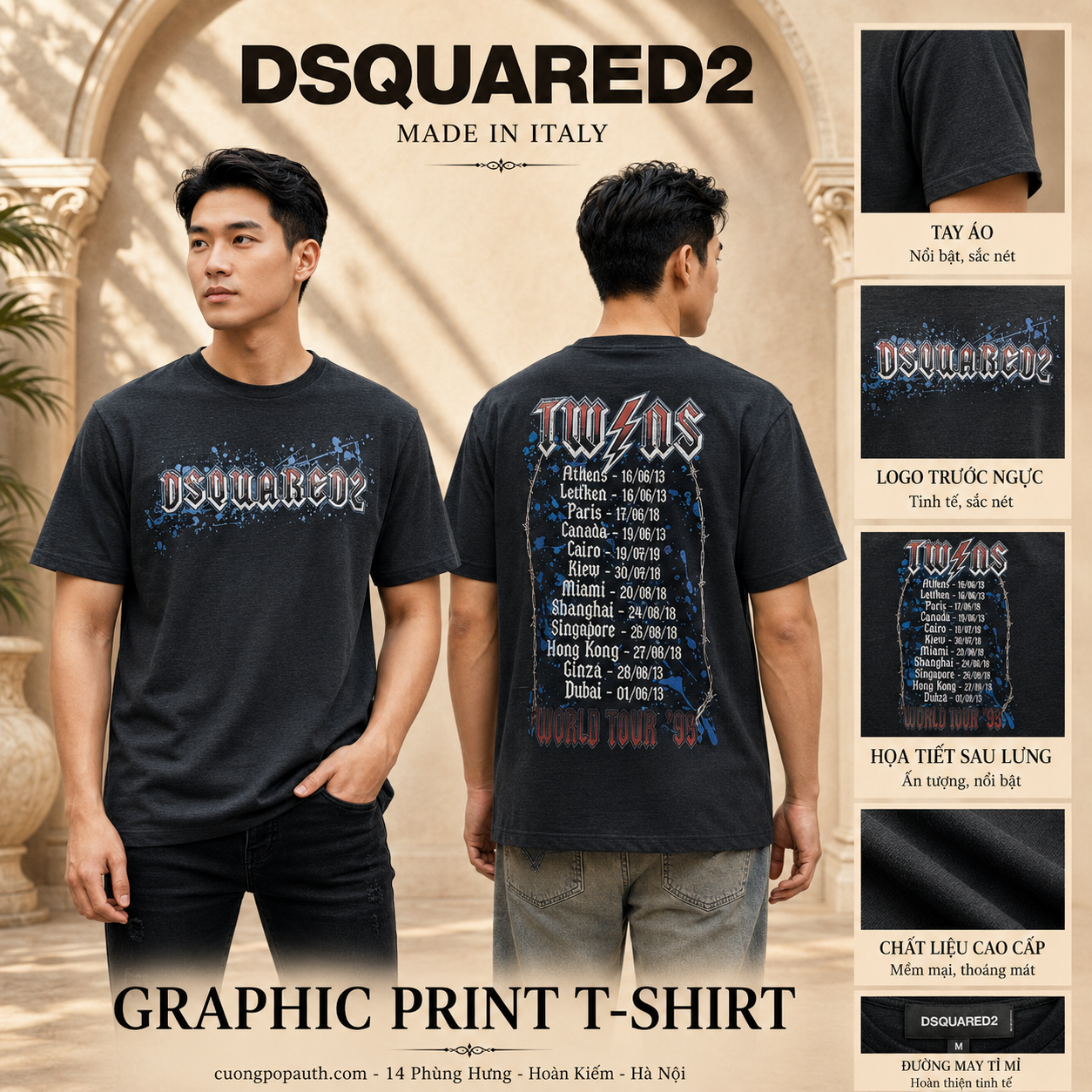 ÁO PHÔNG DSQUARED2 XÁM CHỮ NGỰC S74GD1065 S22146 814