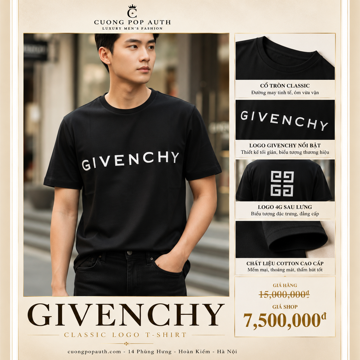 ÁO PHÔNG GIVENCHY ĐEN CHỮ TRẮNG BM71543Y6B