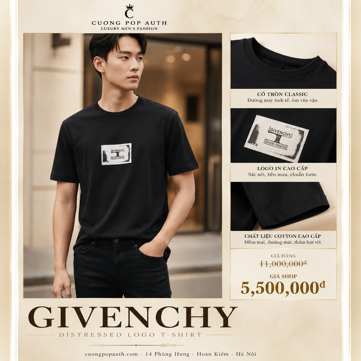 ÁO PHÔNG GIVENCHY ĐEN TEM NGỰC BM70UQ3002 001